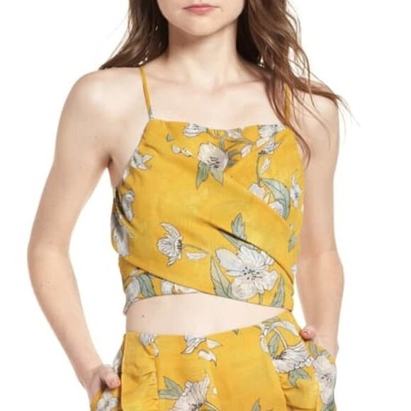 Chriselle x J.O.A. Tie Front Floral Crop Top L - Picture 1 of 7